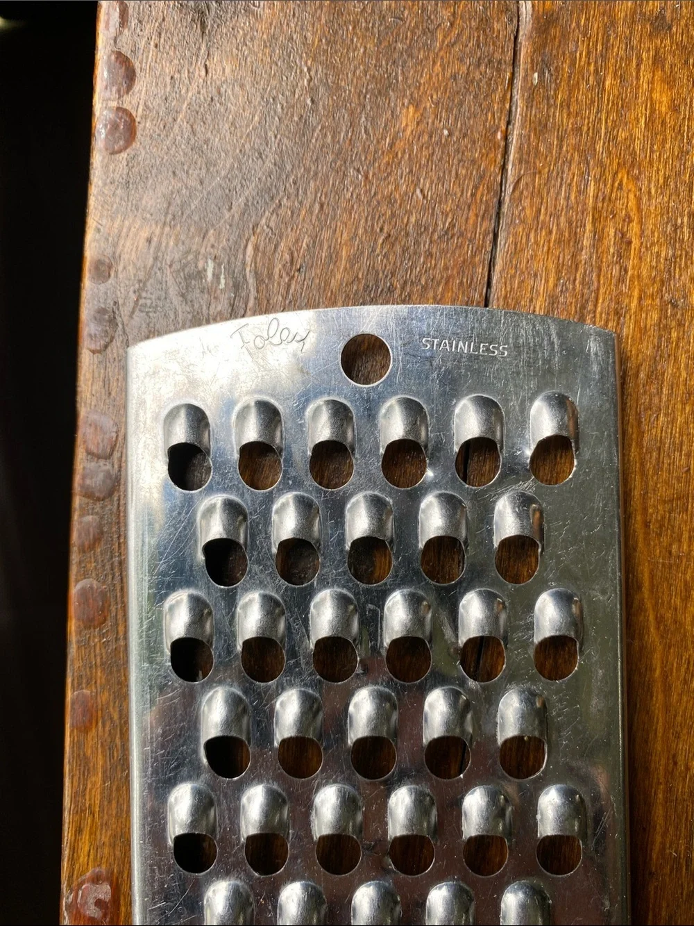 Vintage CURSIVE FOLEY Stainless Steel Handheld Grater - USA 1940s - 1950s MCM